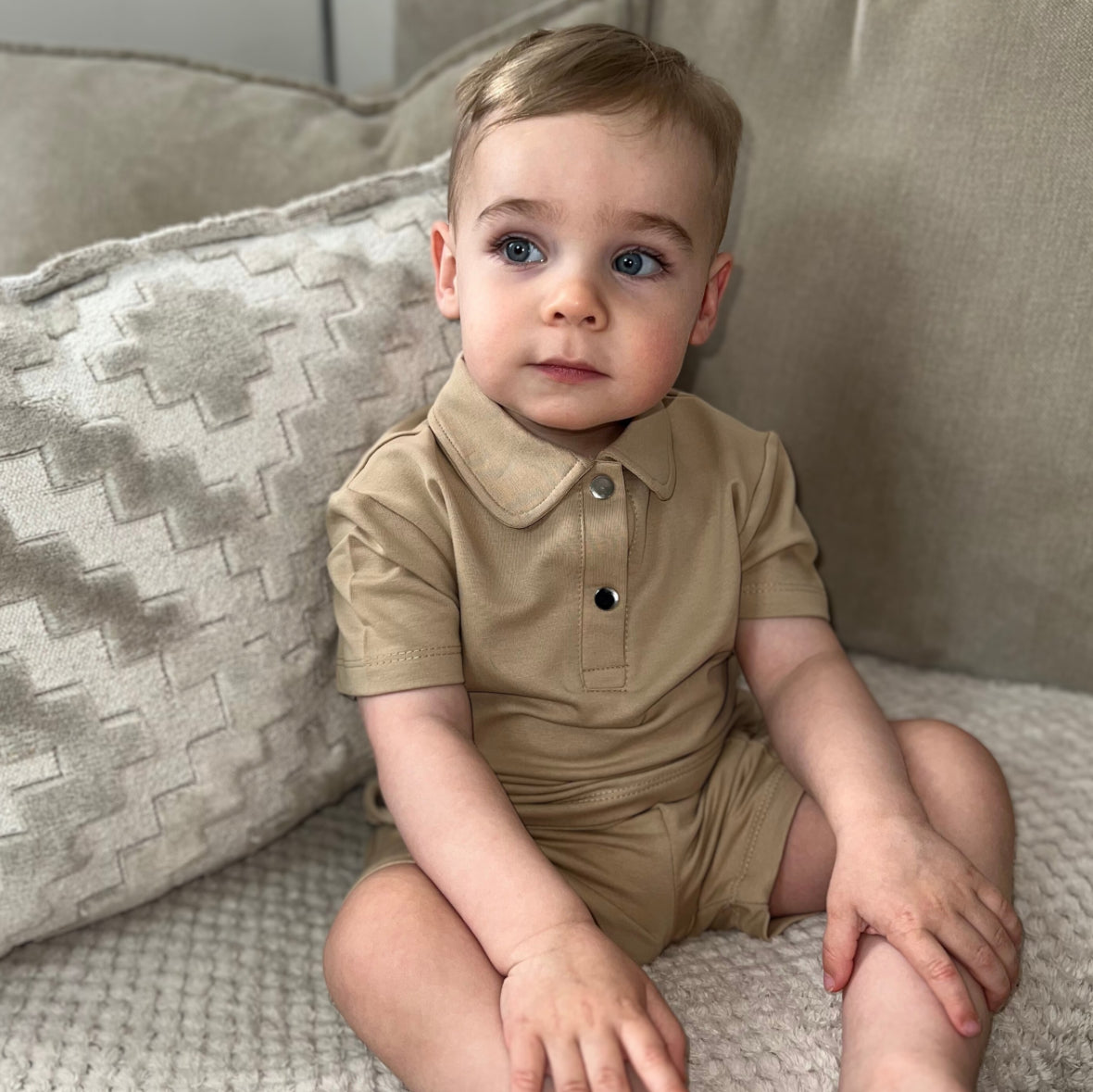 Beige Polo & Shorts Set