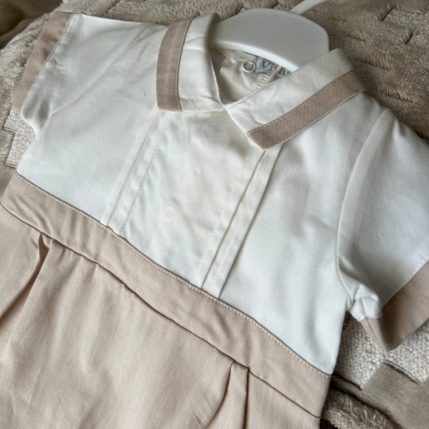 Beige & White Collared Romper