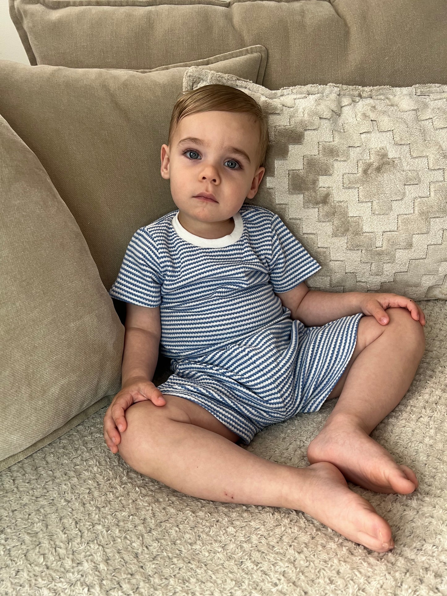 Blue & White Striped Shorts Set