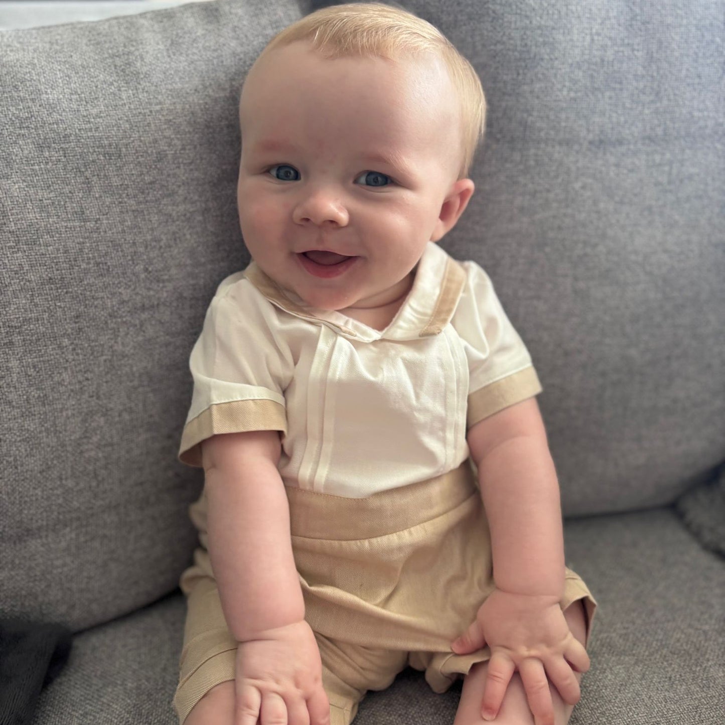 Beige & White Collared Romper