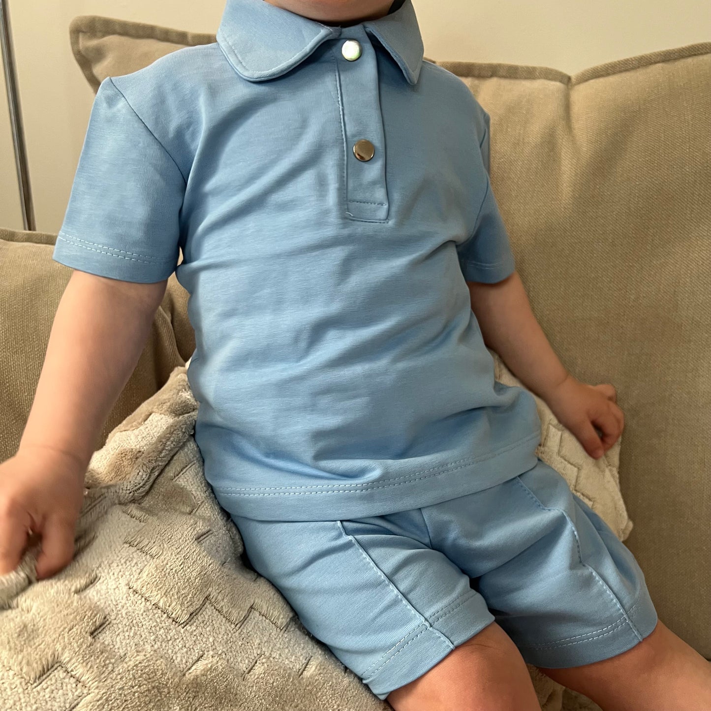 Sky Blue Polo & Shorts Set