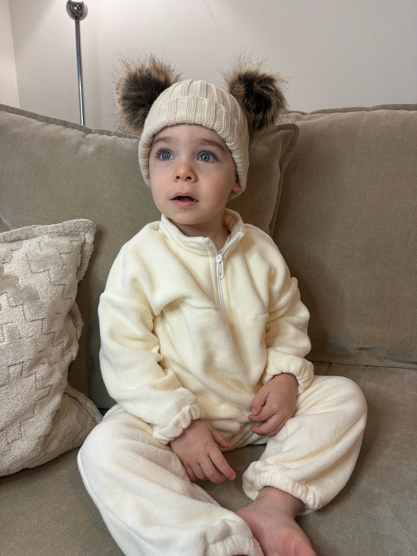 Cream Fleece 3/4 Zip Tracksuit