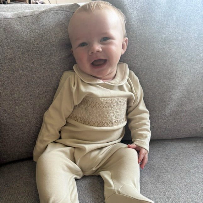 Beige Smocked Sleepsuit