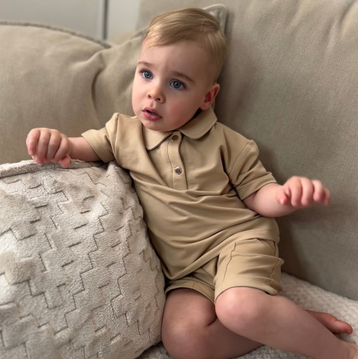 Beige Polo & Shorts Set
