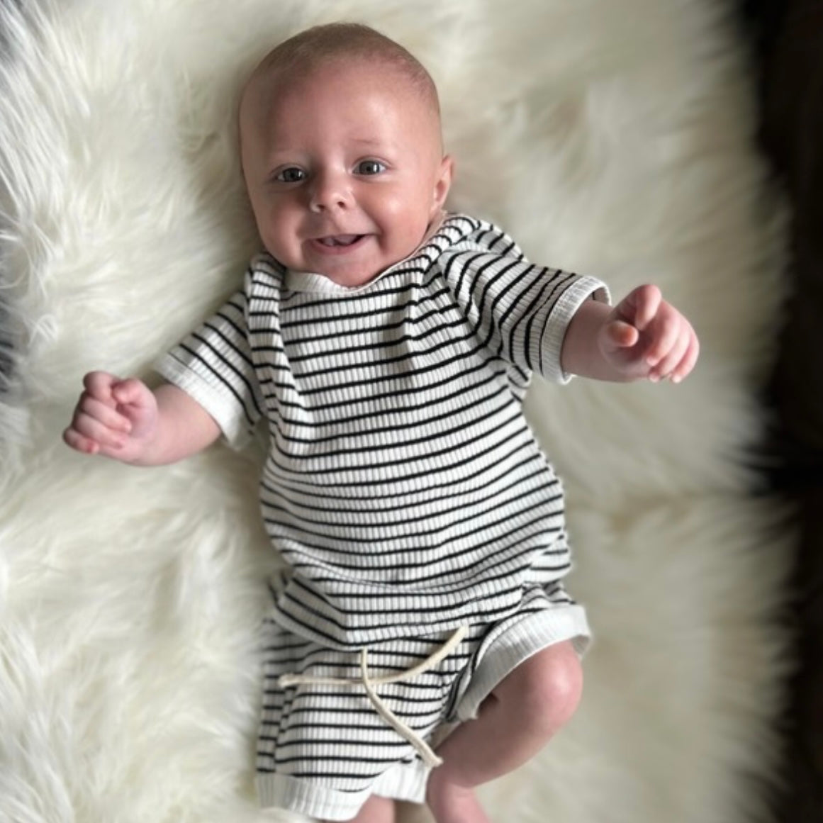 Black & White Striped Shorts Set