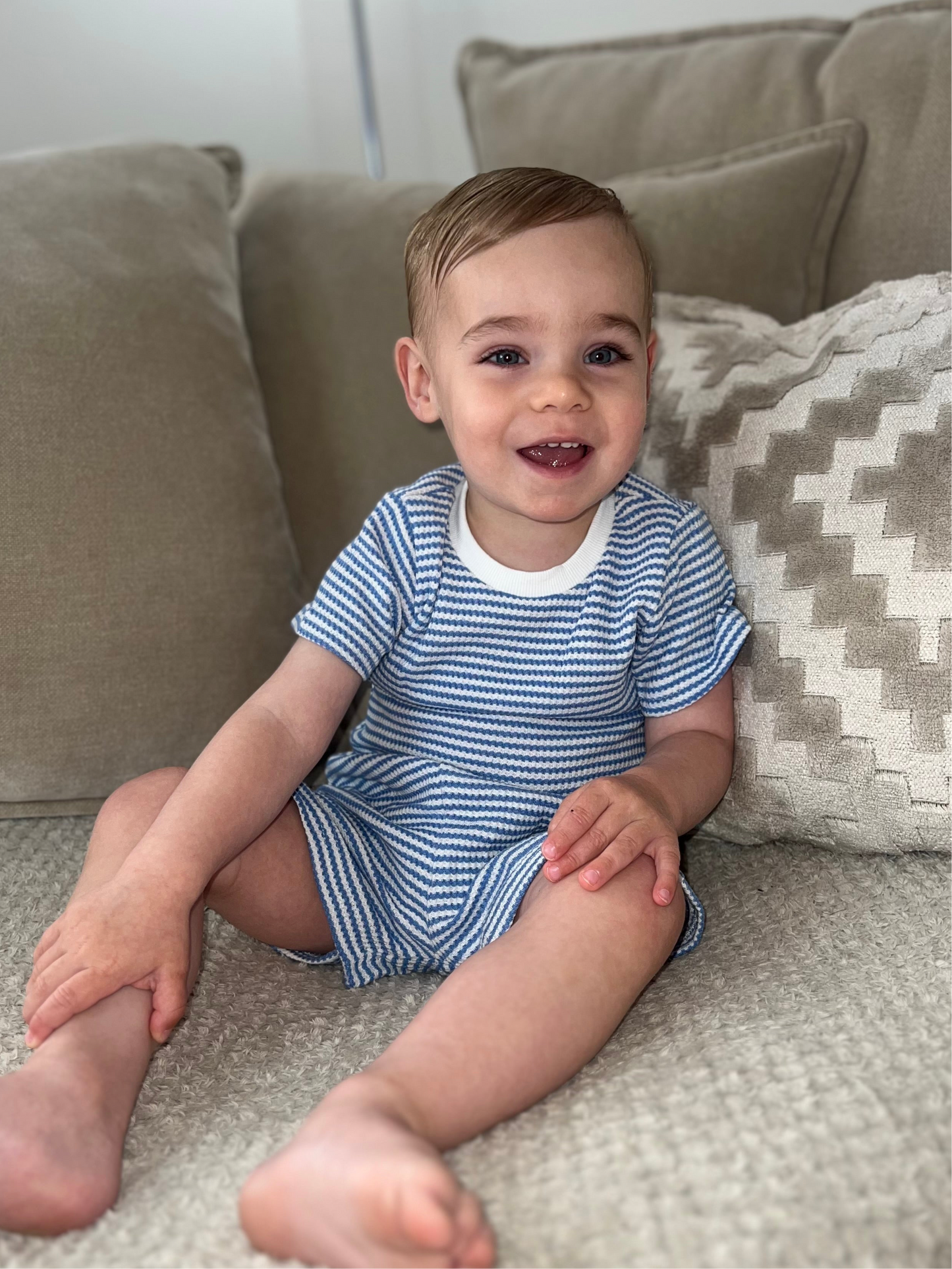 Blue & White Striped Shorts Set