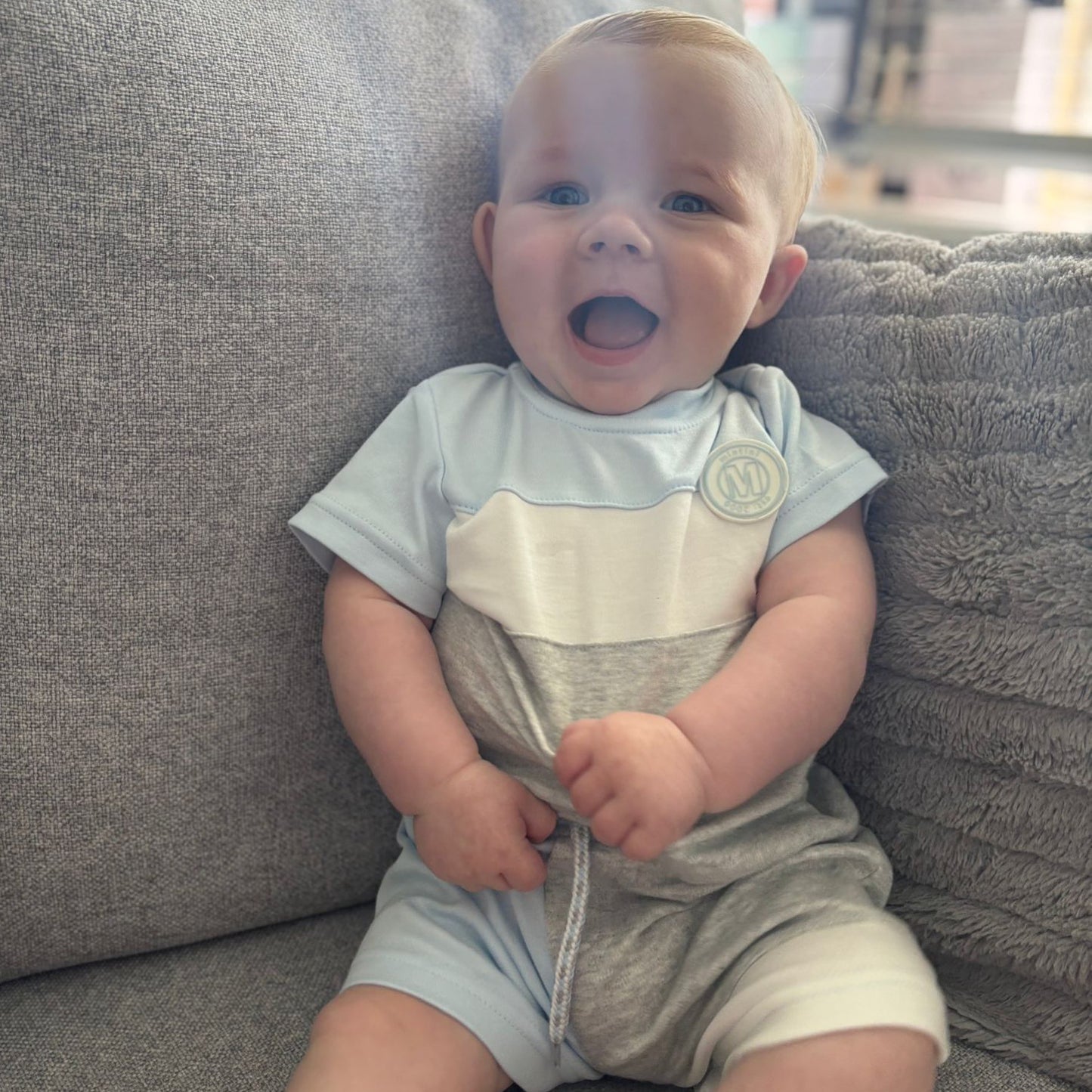 Mintini Baby Blue, Grey & White Top & Short set (MB5790)