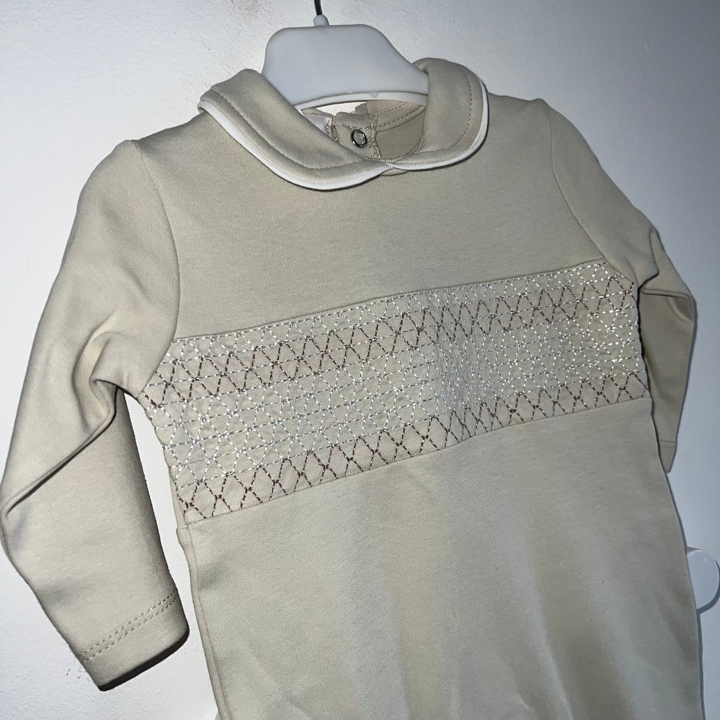Beige Smocked Sleepsuit