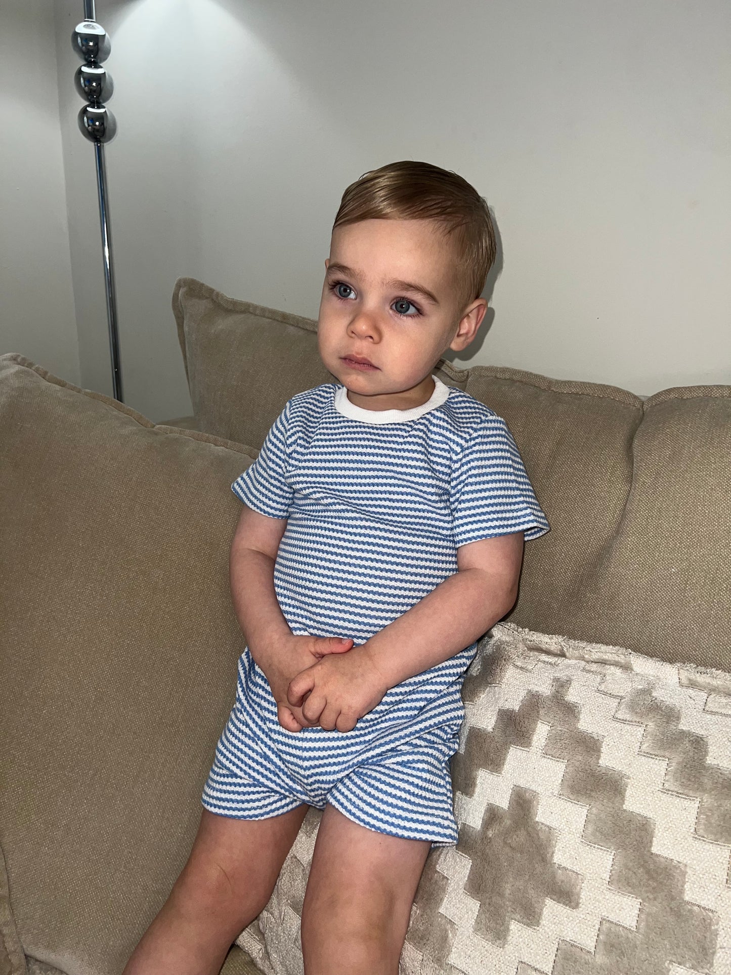 Blue & White Striped Shorts Set