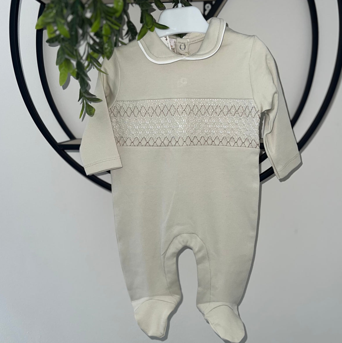 Beige Smocked Sleepsuit