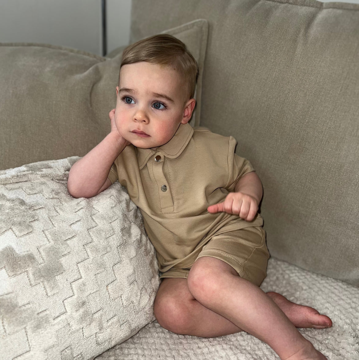Beige Polo & Shorts Set