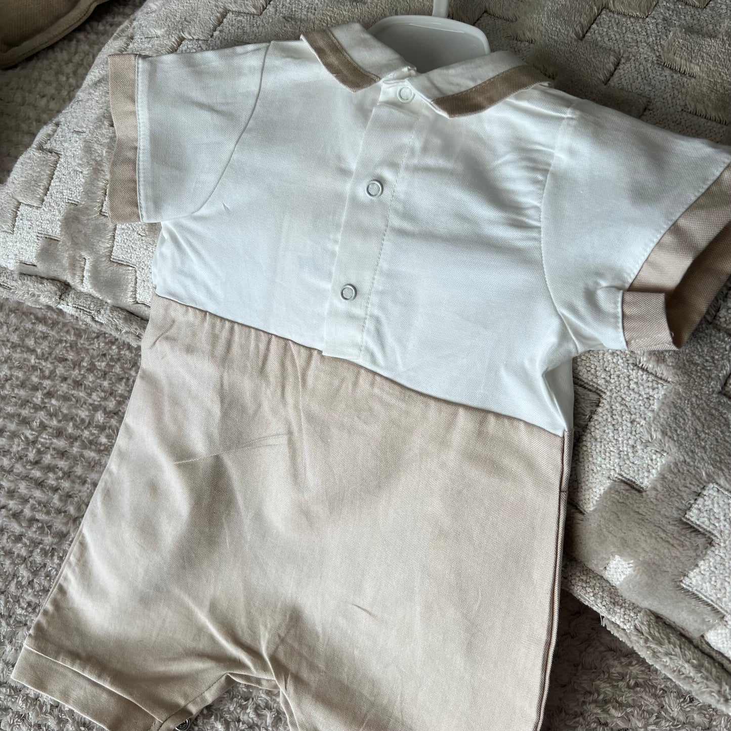Beige & White Collared Romper