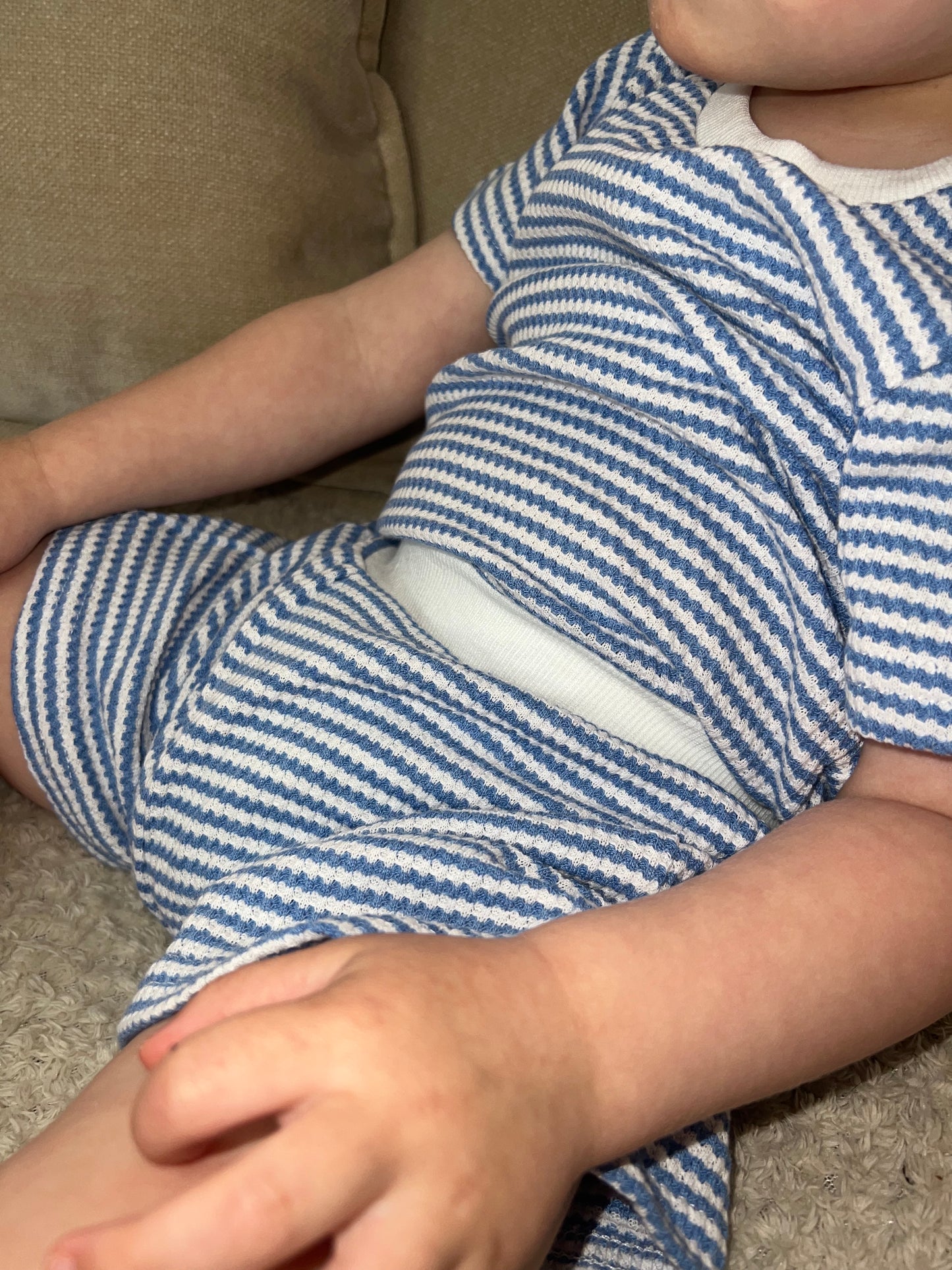 Blue & White Striped Shorts Set