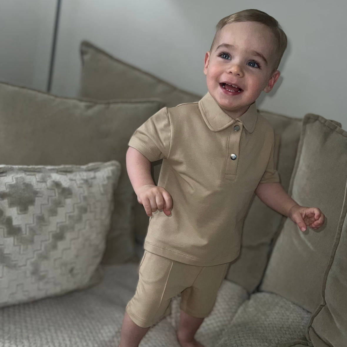 Beige Polo & Shorts Set