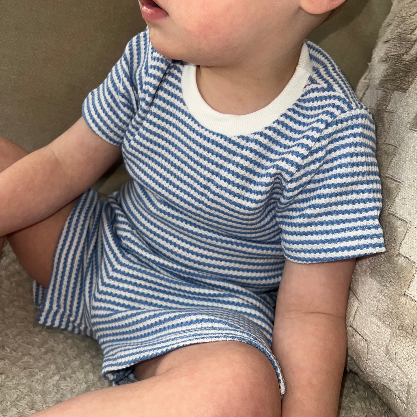 Blue & White Striped Shorts Set