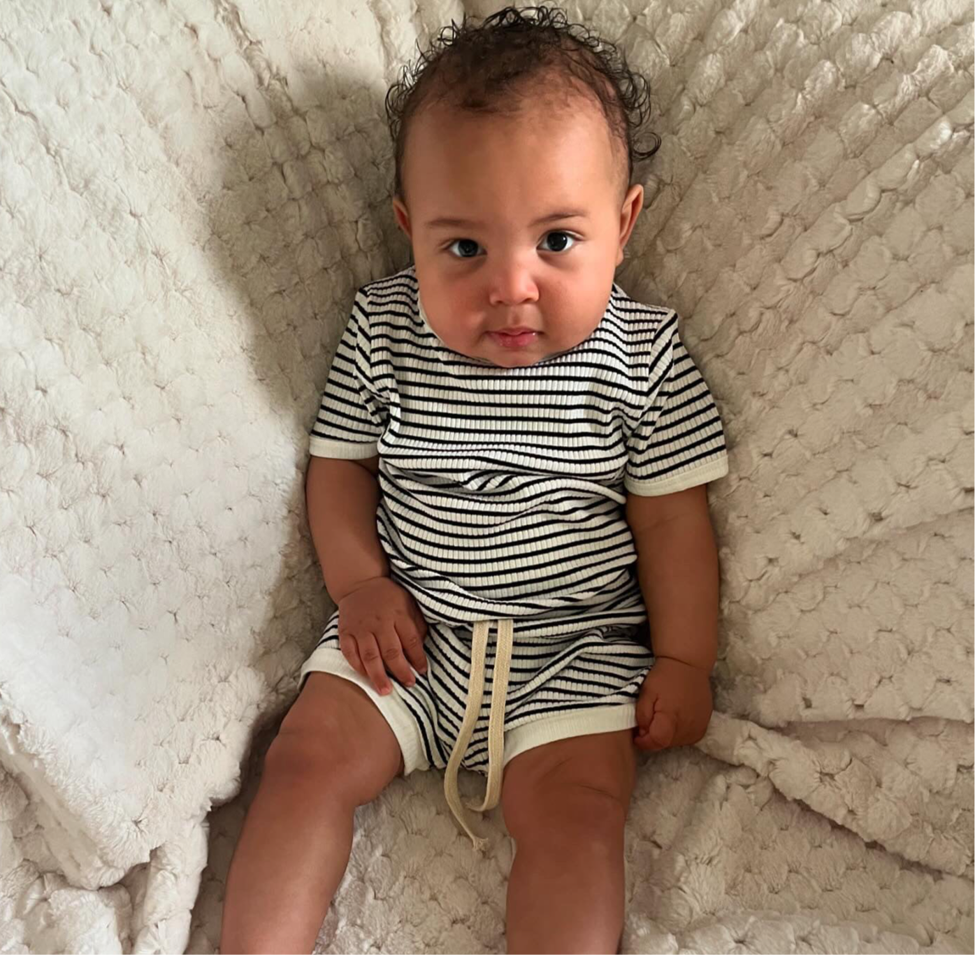 Black & White Striped Shorts Set