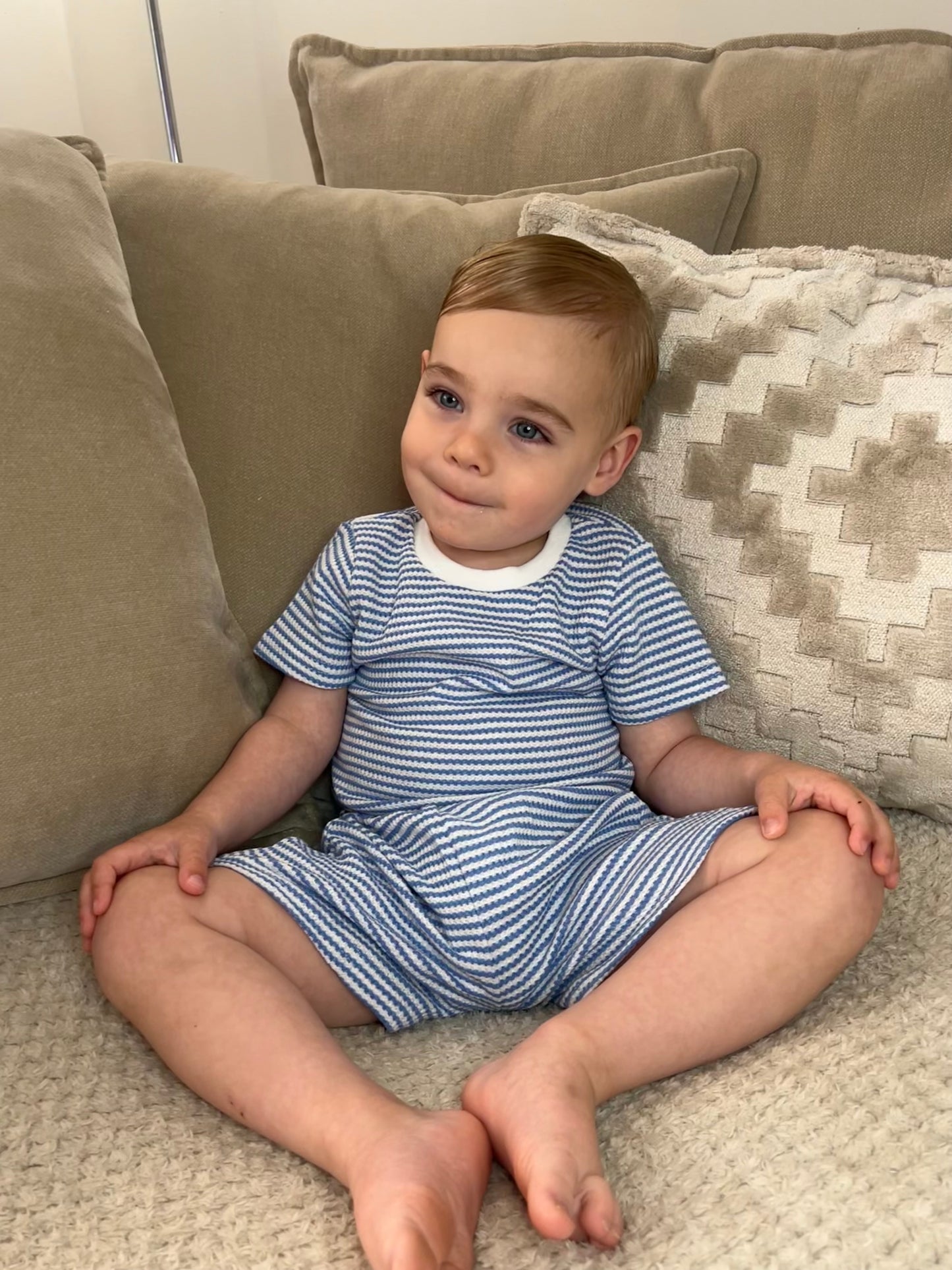 Blue & White Striped Shorts Set