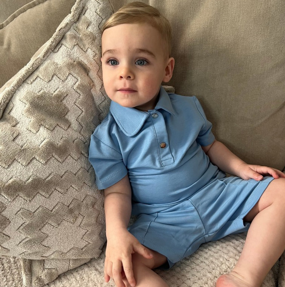 Sky Blue Polo & Shorts Set
