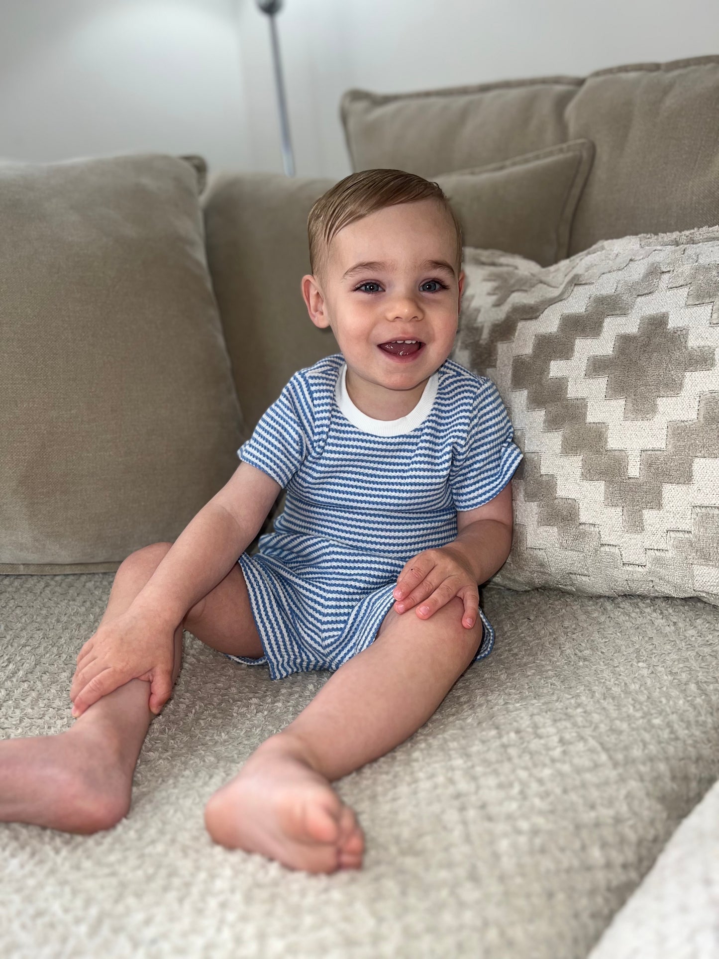 Blue & White Striped Shorts Set
