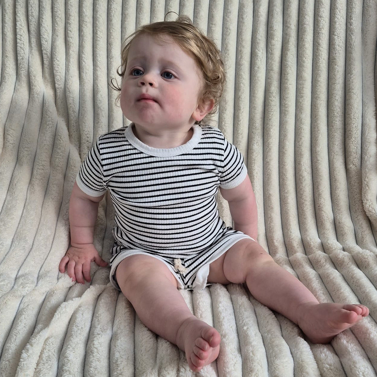 Black & White Striped Shorts Set