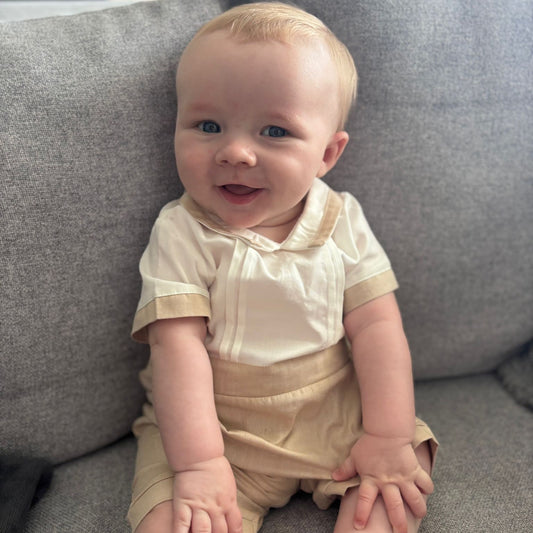 Beige & White Collared Romper