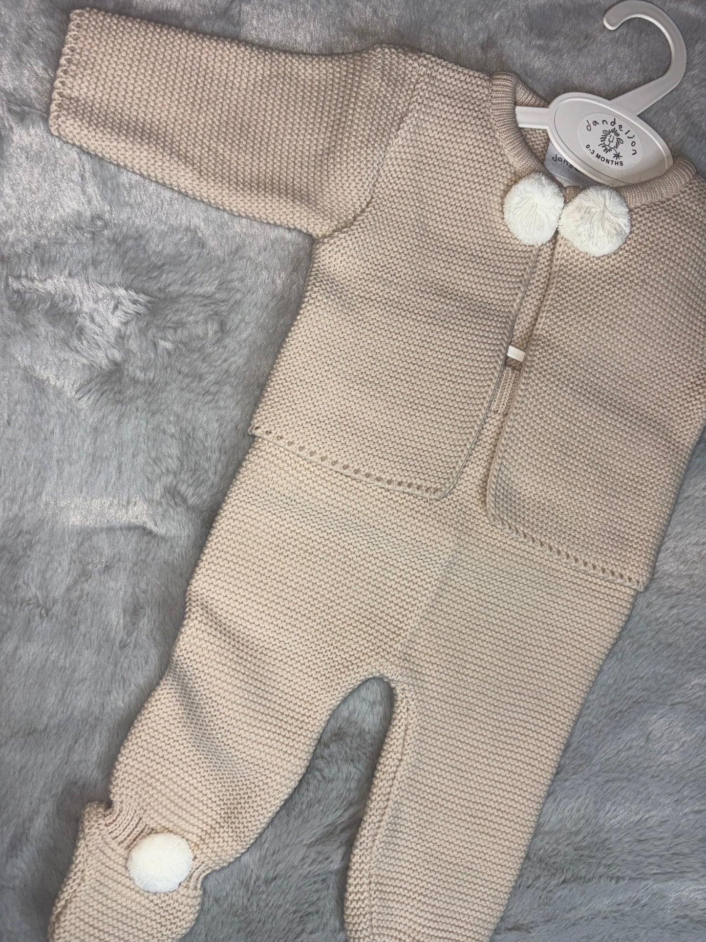 Taupe Knitted Pom Set