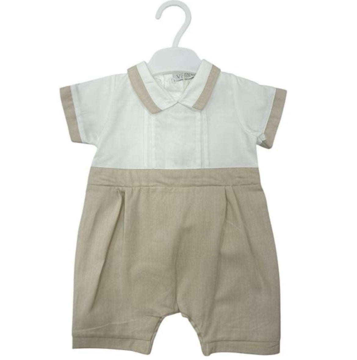 Beige & White Collared Romper