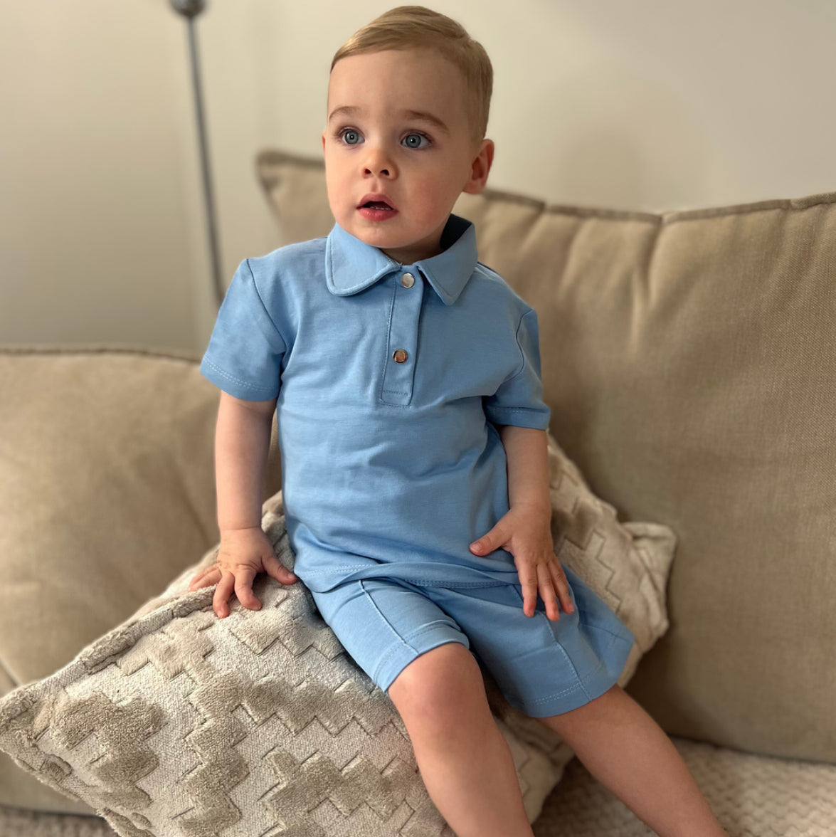Sky Blue Polo & Shorts Set