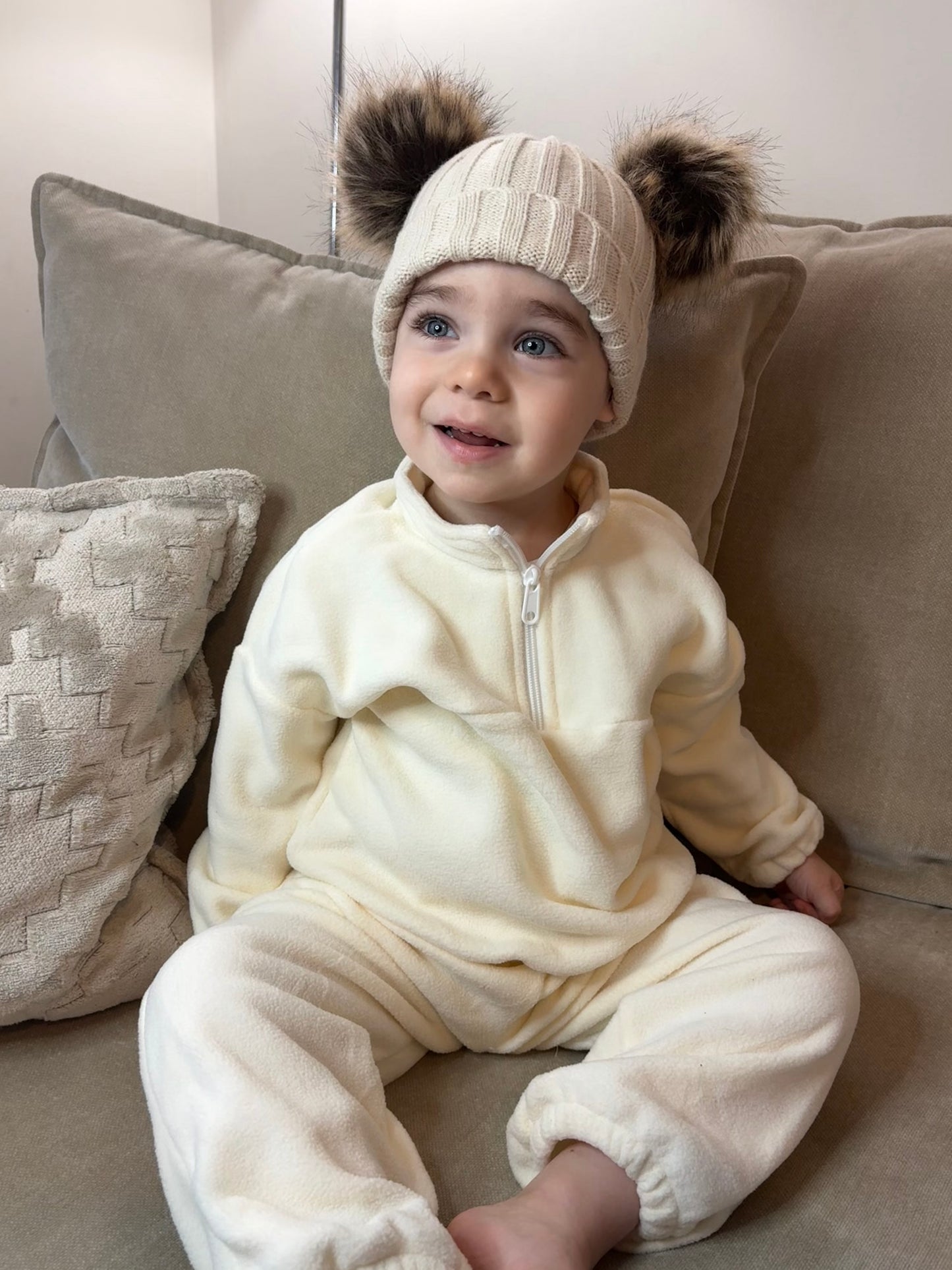 Cream Fleece 3/4 Zip Tracksuit