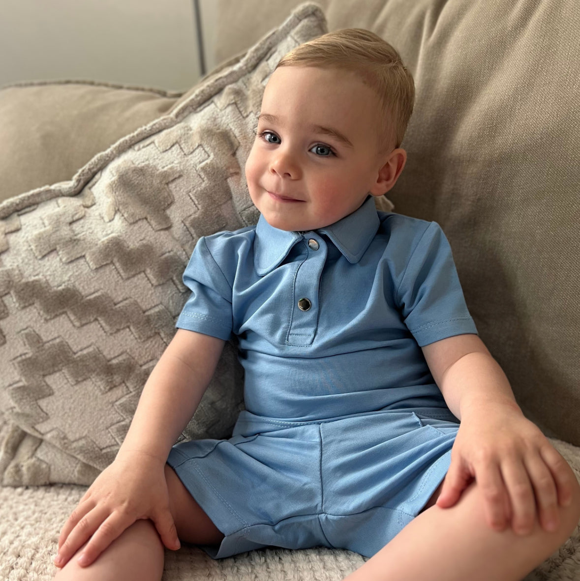 Sky Blue Polo & Shorts Set