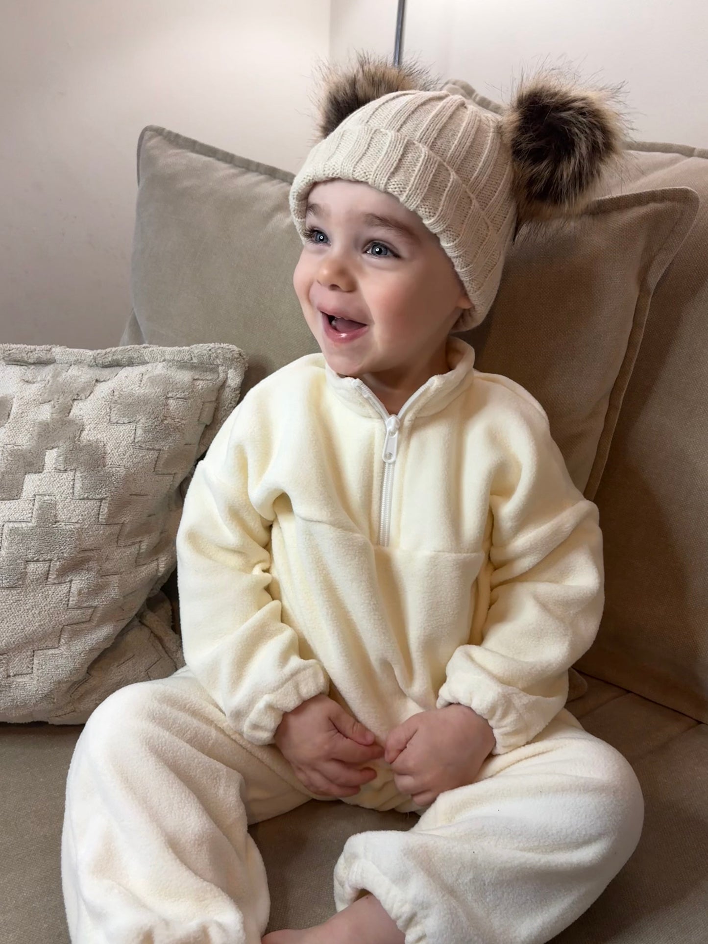 Cream Fleece 3/4 Zip Tracksuit