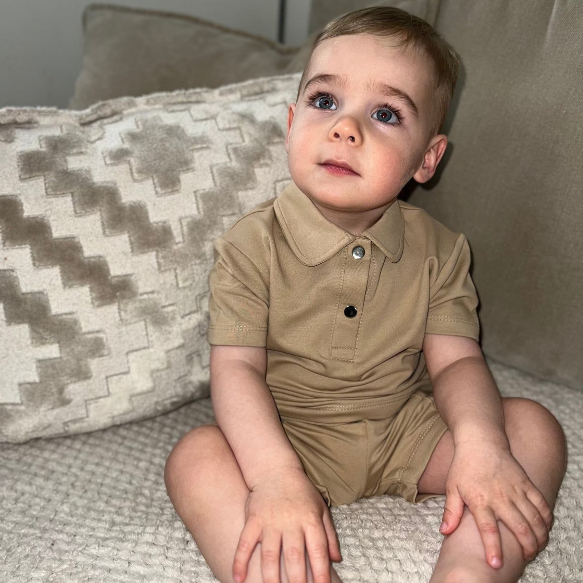 Beige Polo & Shorts Set