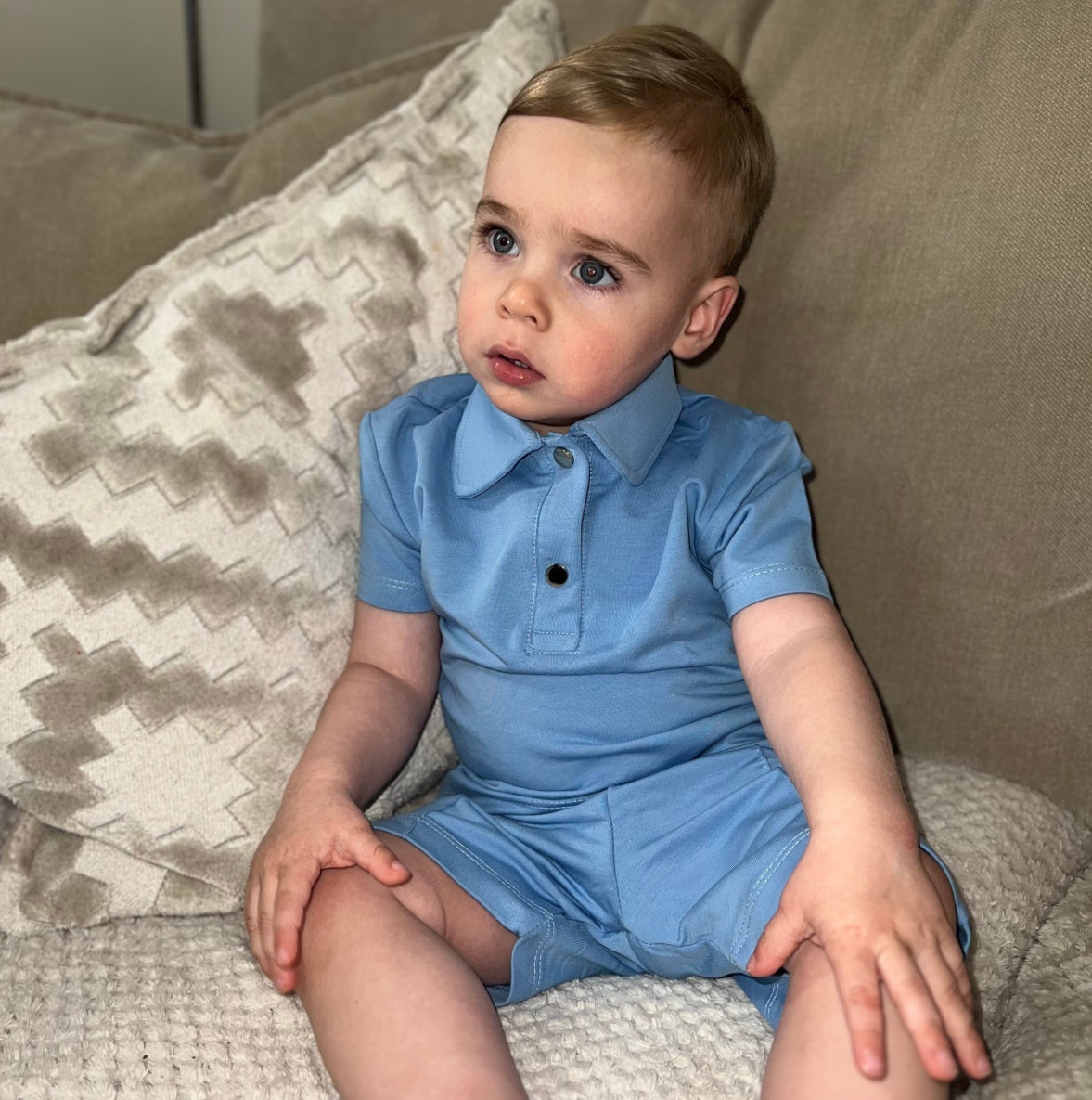 Sky Blue Polo & Shorts Set