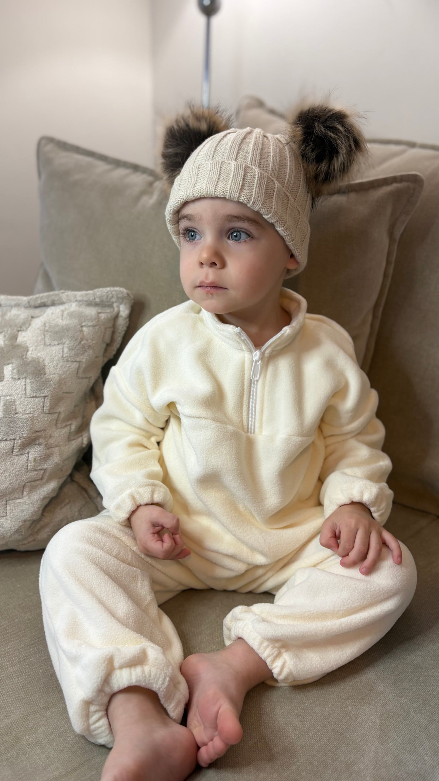 Cream Fleece 3/4 Zip Tracksuit