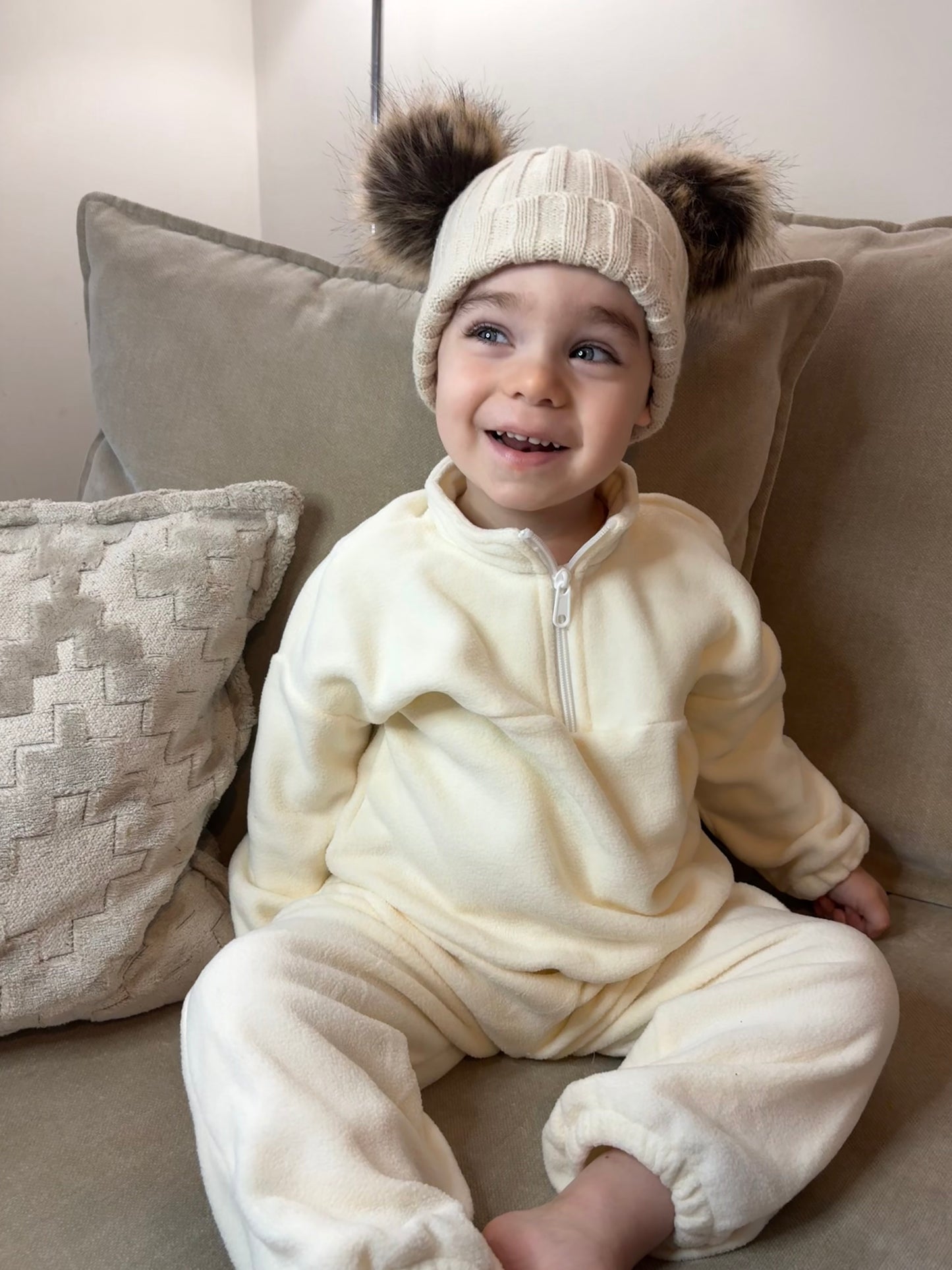 Cream Fleece 3/4 Zip Tracksuit