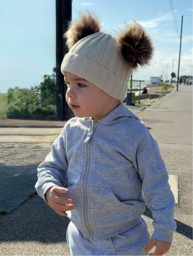 Thick Knitted Double Pom Hats